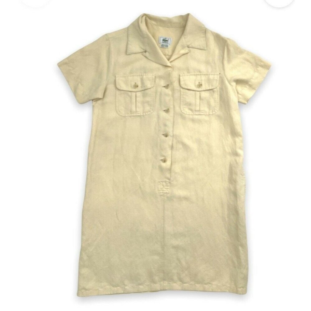 Lacoste Polo Shirt Short-Sleeve Yellow Dress With Chest Pockets Size 38 EUC